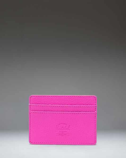 Herschel Supply Co. Charlie Cardholder in Rose Violet vegan leather, showing the front card slots and classic woven label.