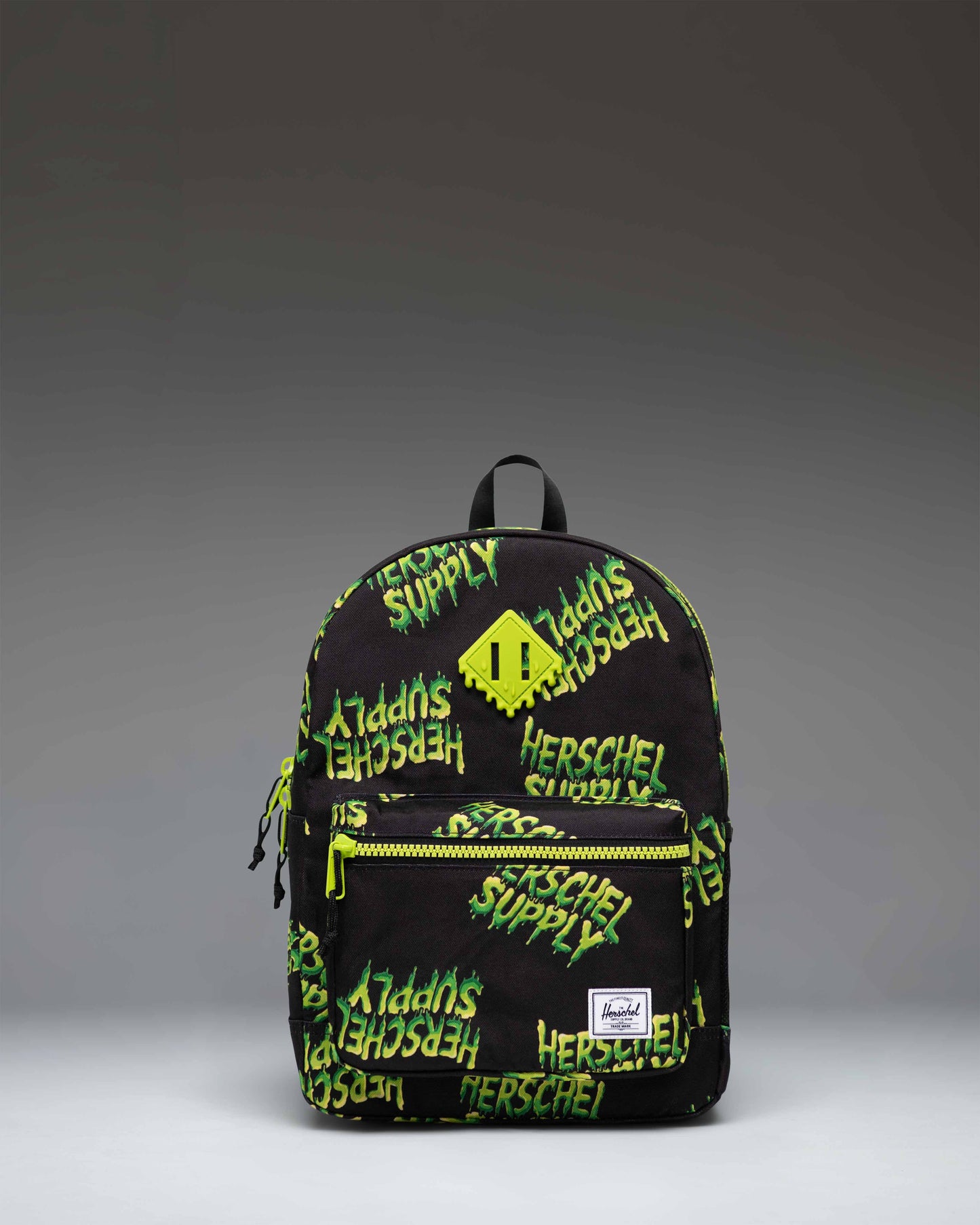 Herschel Heritage Kids Backpack in HSC Slime green, featuring a classic diamond accent and a front pocket.