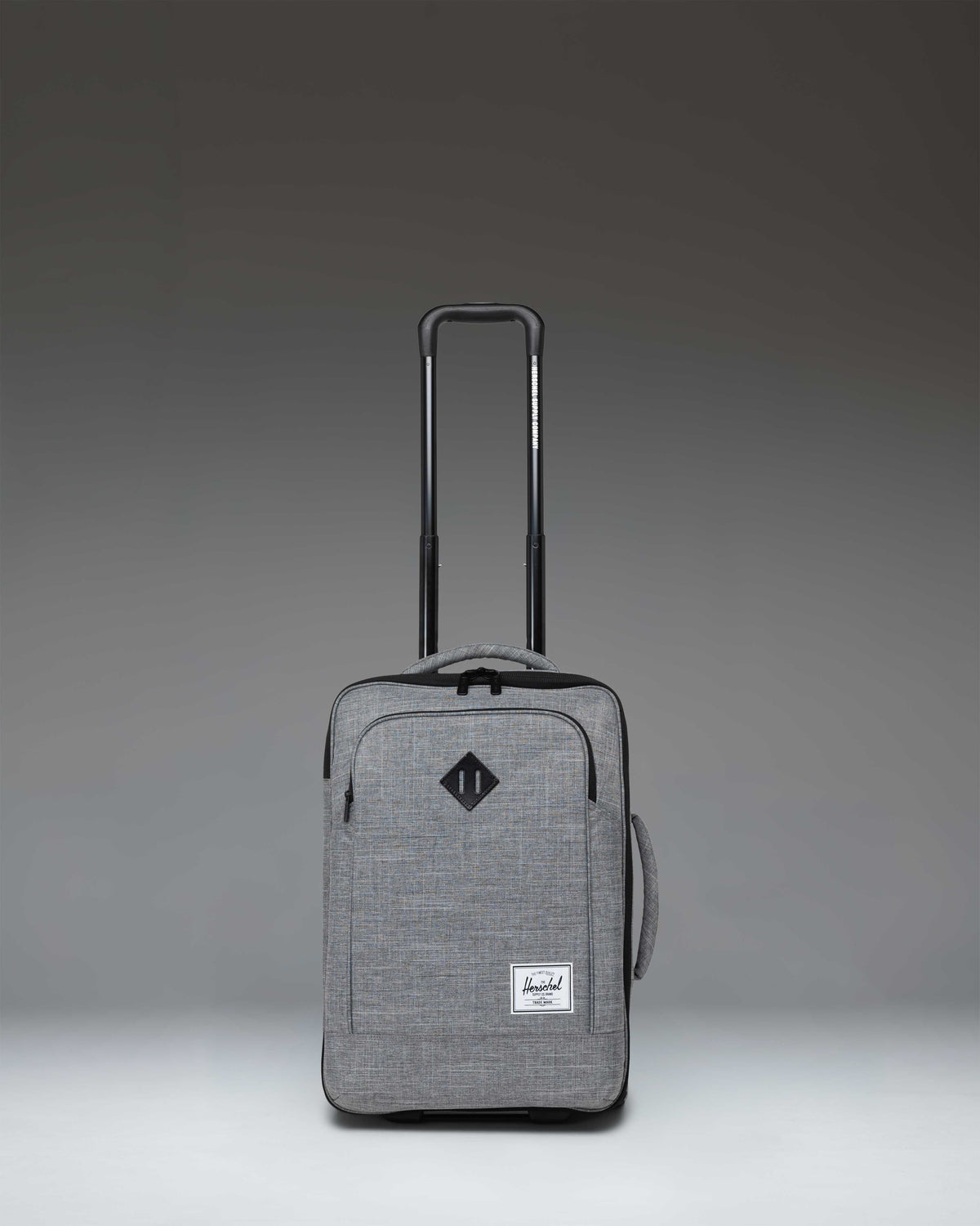 Herschel Heritage Softshell Large Carry-On Luggage in Raven Crosshatch, showing the front view.