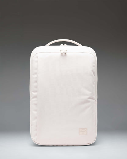 Herschel Supply Co. Kaslo Backpack Tech in Moonbeam Tonal beige. Features multiple zippered compartments and side water bottle pockets.