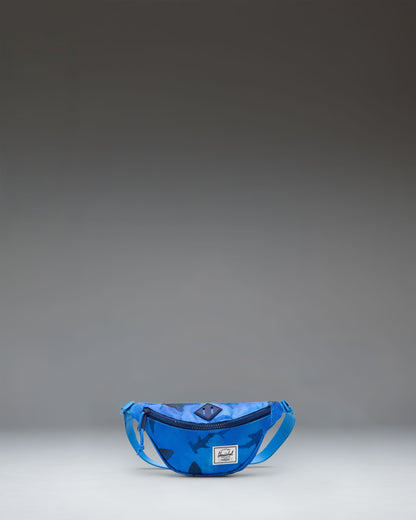 Herschel Heritage Hip Pack Little Herschel in Sharks color, featuring a blue background with shark illustrations.