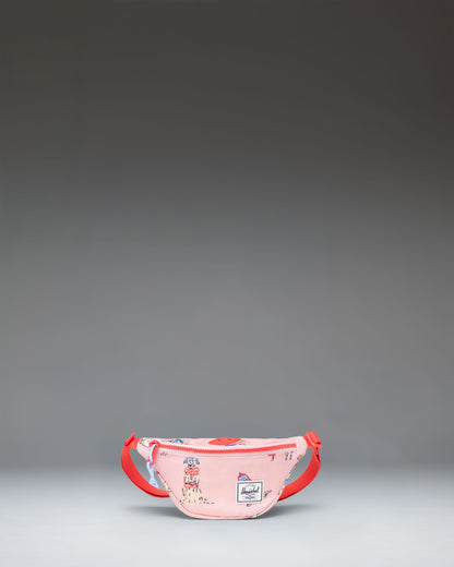 Herschel Heritage Hip Pack Little Herschel in Fashion Dogs print, featuring a light blue background with various illustrated dogs.