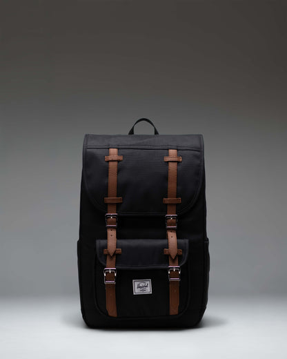 Herschel Supply Co. Little America Mid Backpack in black, showcasing its classic design with double rubber straps and front pocket.