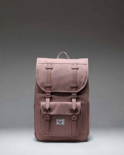 Herschel Supply Co. Herschel Little America Mid Backpack in Ash Rose pink, featuring rubber straps and a front pocket.