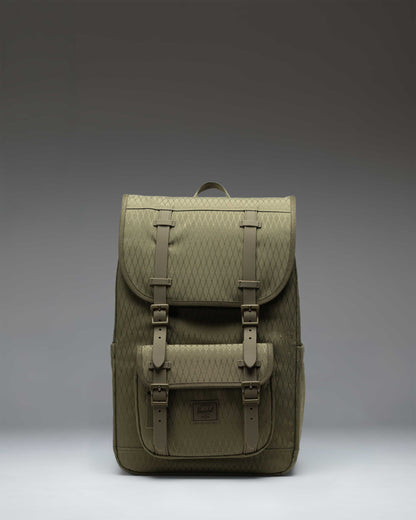Herschel Little America Mid Backpack in Ivy Green Diamond, showcasing the front profile and classic accent straps.