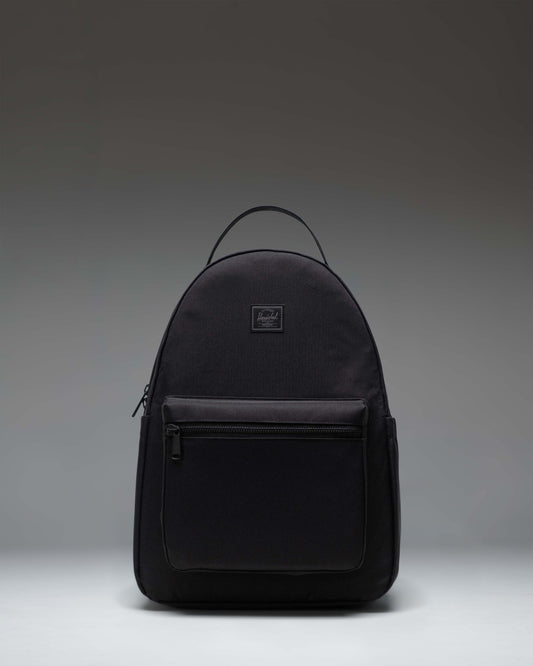 Herschel Nova Backpack in Black Tonal, showing the front view with dual top carrying handles and a front storage pocket.