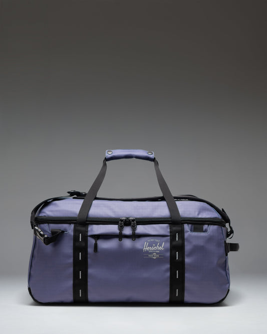 Herschel Supply Co All Season Duffle 41 L in Heron/Black, showcasing its spacious main compartment and durable design.