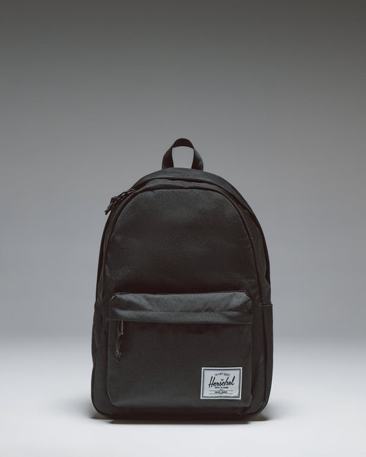 Black Herschel Classic XL Backpack size guide chart. Dimensions: 17.5 inches high, 12.5 inches wide, 6.0 inches deep, 30 liters capacity.