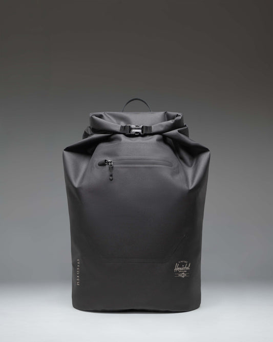 Black Herschel Supply Co Dry Bag Backpack 32 L, shown from the front view.
