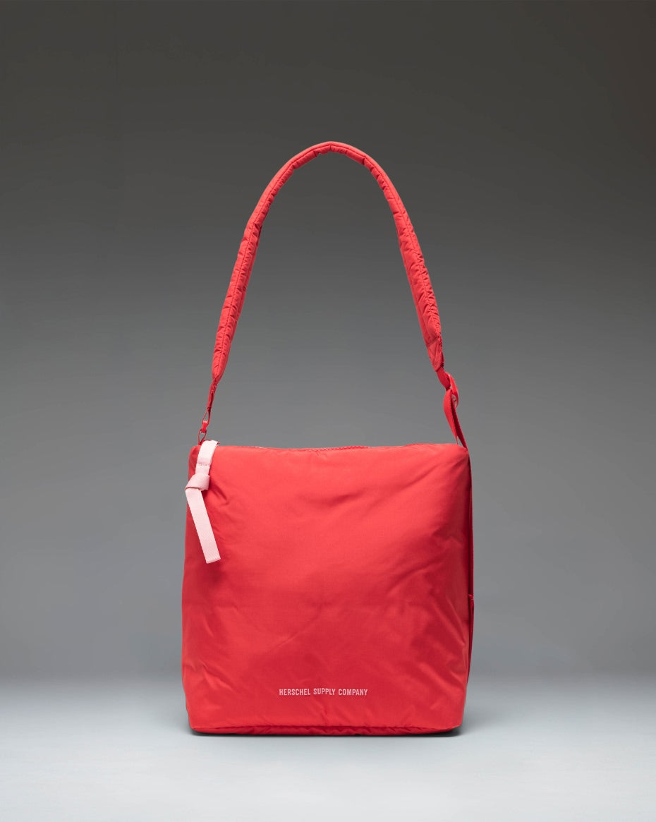 Herschel Supply Co. Cloudform Small Tote bag in red Salsa color, showcasing its minimalist, padded design and dual top handles.