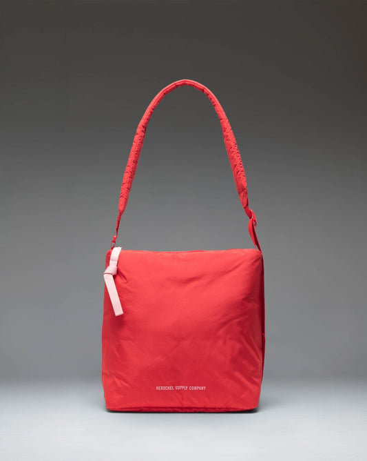 Herschel Supply Co. Cloudform Small Tote bag in red Salsa color, showcasing its minimalist, padded design and dual top handles.