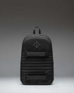 Herschel Supply Co. Fleet Skate Backpack in black, featuring an open front pocket with adjustable skate straps and a classic woven label.