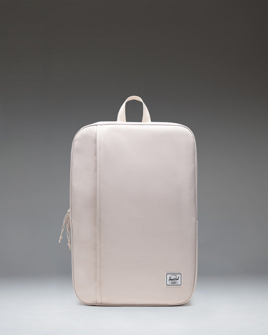 Herschel Supply Co. Wesbrook Backpack in Moonbeam colorway, showing the front view with signature branding and dual water bottle pockets.