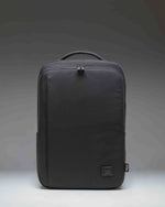 Black Herschel Supply Co. Kaslo Backpack Tech Cordura shown from the front, highlighting its durable tech-focused design and multiple compartments.