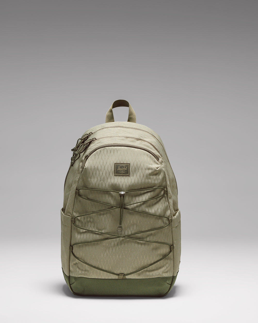 Herschel Kingston Backpack in Gray Green Diamond and Winter Moss colorway, showing the front view of the stylish everyday bag.