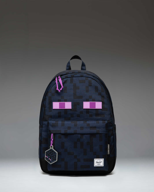 Herschel Supply Co. bag in the pixelated black and purple Minecraft Enderman colorway.