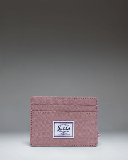 Herschel Supply Co. Charlie Cardholder in Ash Rose featuring multiple card slots and the signature woven label.