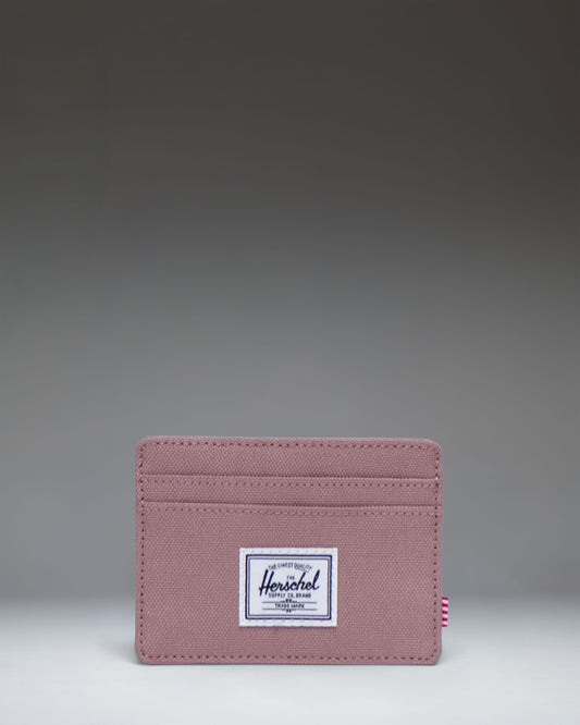 Herschel Supply Co. Charlie Cardholder in Ash Rose featuring multiple card slots and the signature woven label.