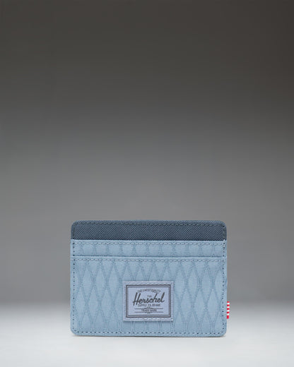 Herschel Supply Co. Charlie Cardholder in Blue Mirage Diamond/Sea Storm, showing multiple card slots and top storage sleeve.