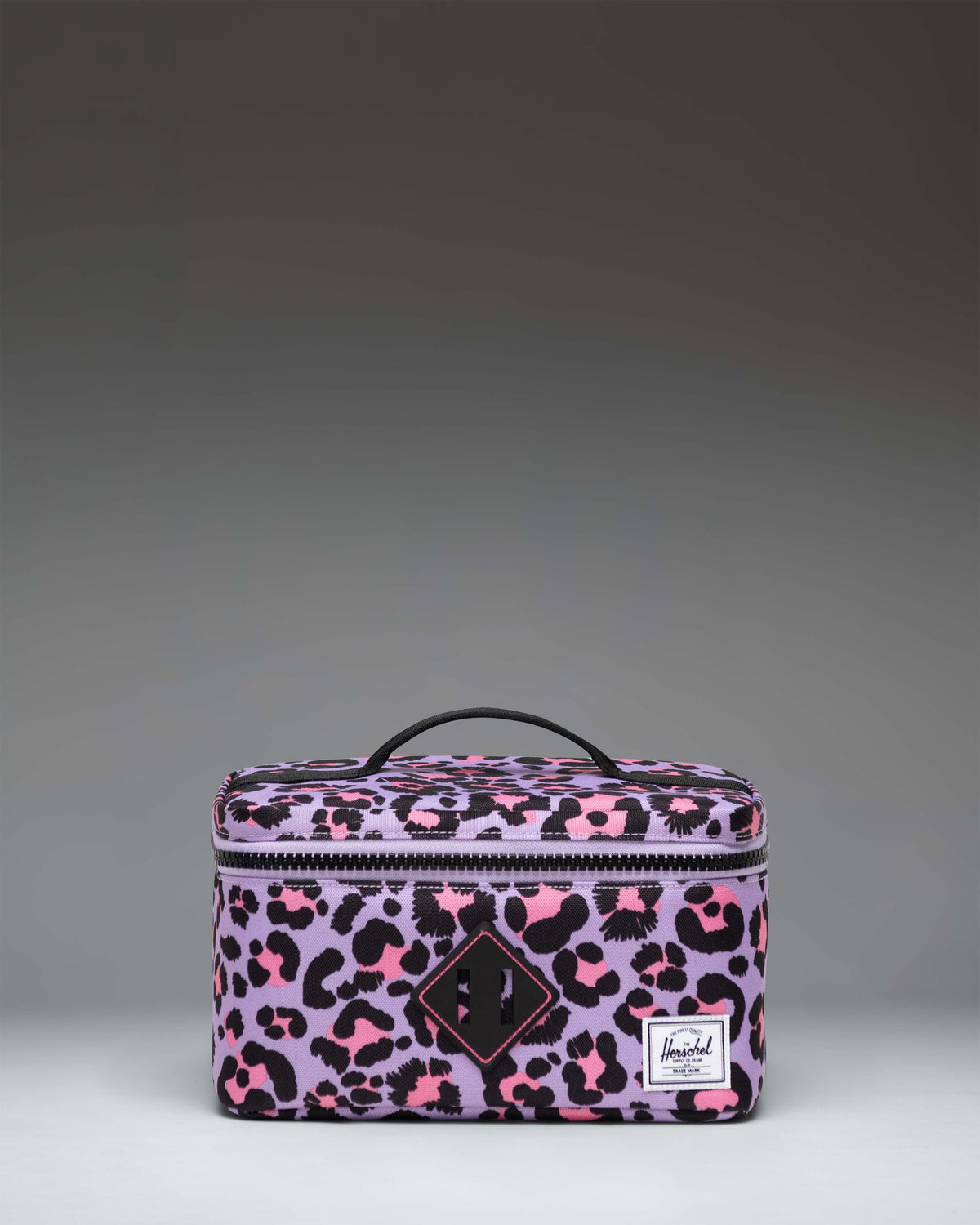 Herschel Heritage Lunch Box Little Herschel in Scribble Leopard Sachet Pink with a vibrant leopard print pattern.