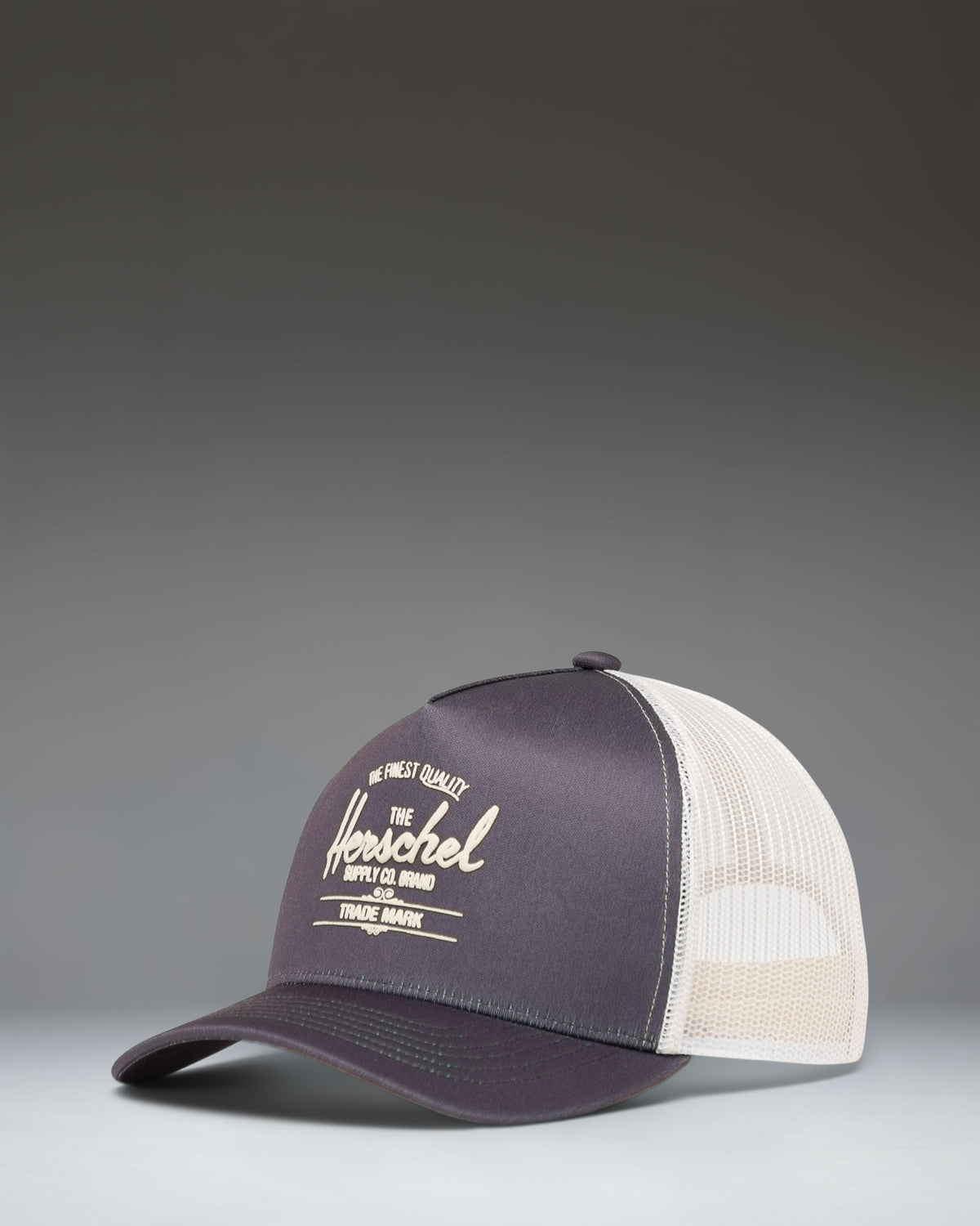 Herschel Supply Co Whaler Tall Mesh Cap in Dark Gull Gray, showing the front view of the structured trucker hat with a mesh back.