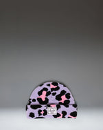 Herschel Supply Co. Elmer Baby Graphic Beanie 0–6 Months in Scribble Leopard Sachet Pink, featuring a pink knit hat with a black leopard print.