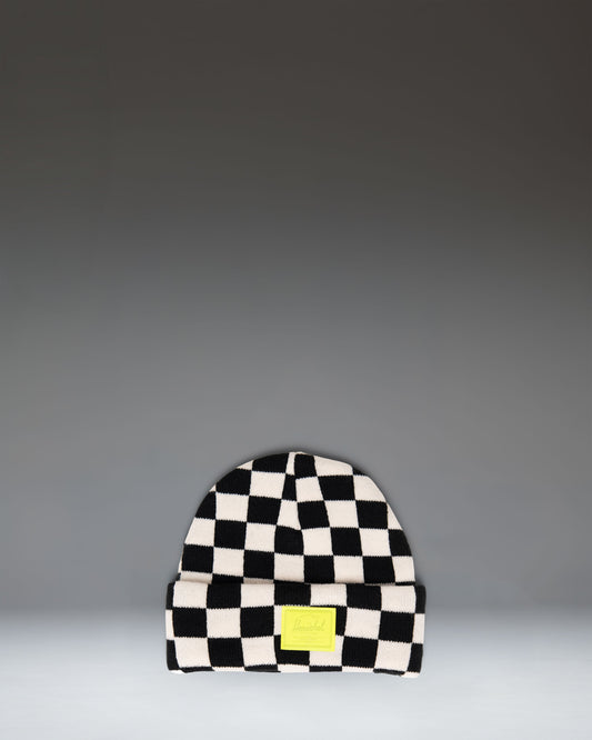 Herschel Supply Co. Elmer Toddler Graphic Beanie for ages 1-3 years in a black and white checkerboard pattern.