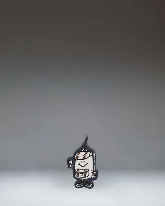 Herschel Supply Co. Sam Bag Charm Little Herschel in Mood Indigo, featuring a miniature backpack design with a front pocket and zipper details.